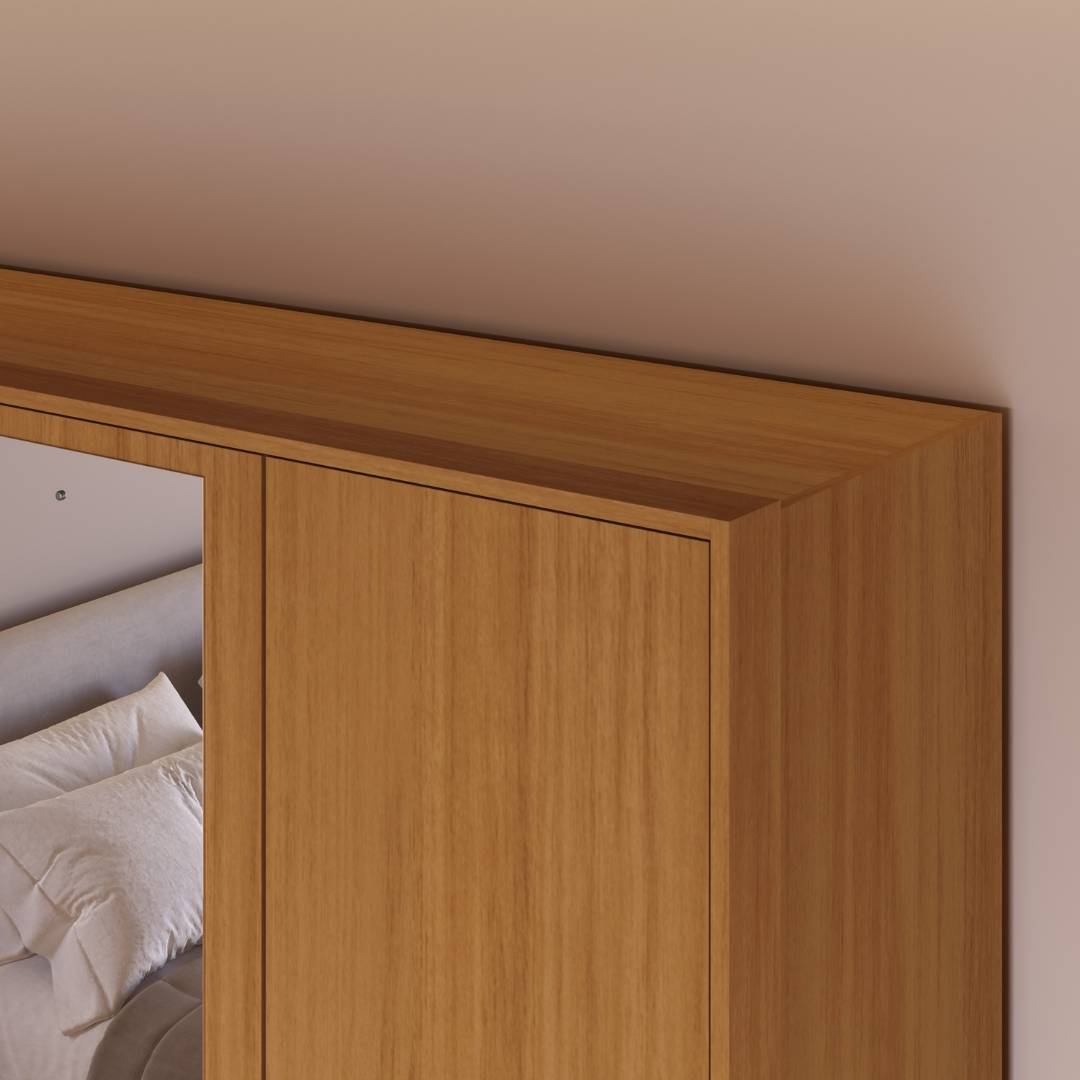 Roupeiro Órion 168cm 4 Portas 2 Gavetas Mdf Nature / Nature C/ Espelho 522