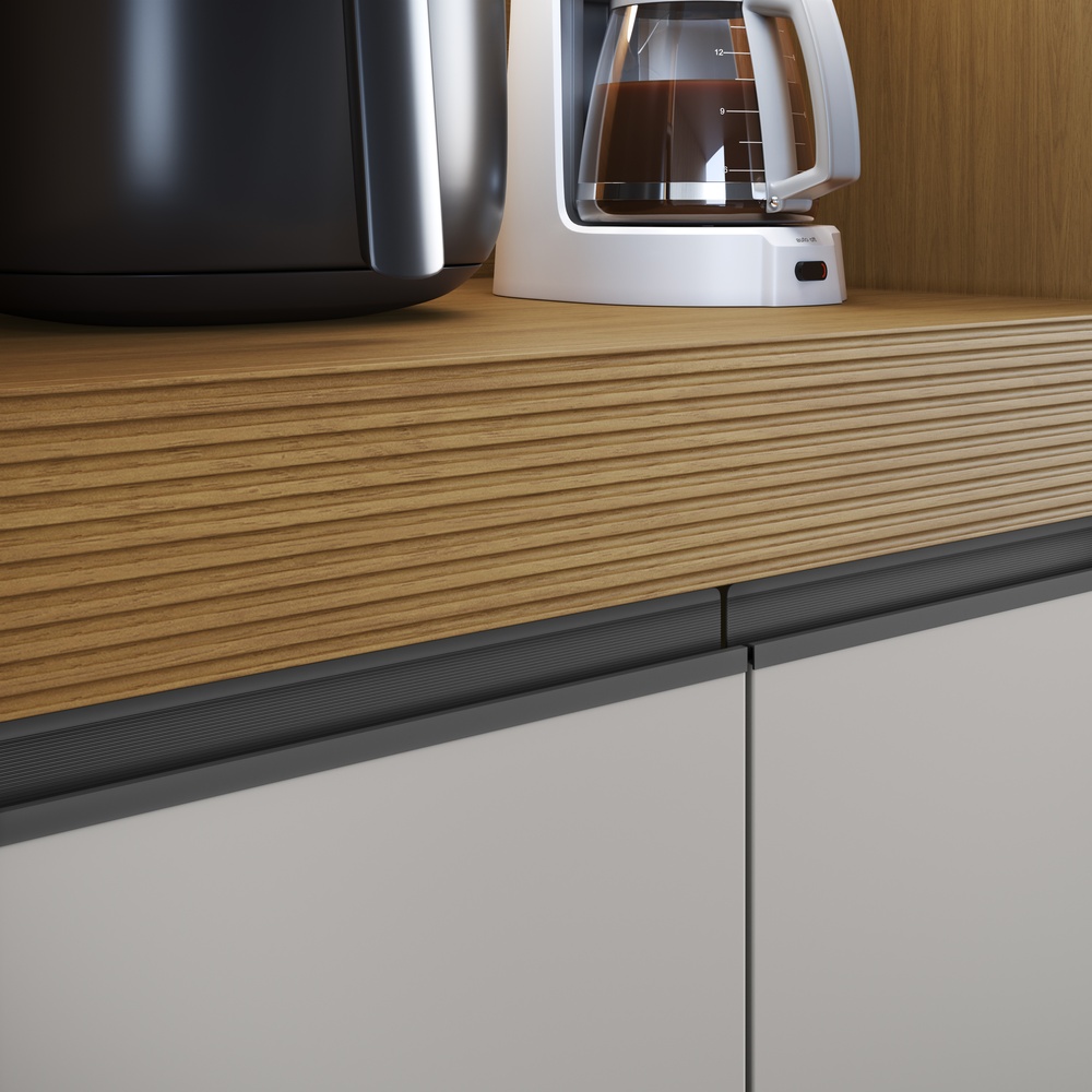 Torre Quente 70cm 4 Portas Mdf Cinza / Cinza / Cinza C/ Tomada Inclusa C/ Espaço P/ Forno Elétrico e Micro-ondas Linha Alma 4415