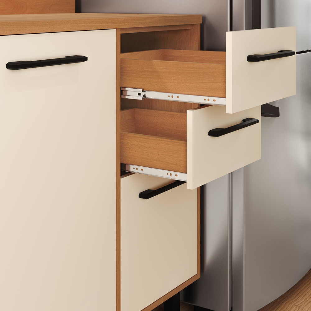 Balcão P/ Pia 120cm 3 Portas 2 Gavetas Mdp Rovere / Champanhe Linha Havana 3607