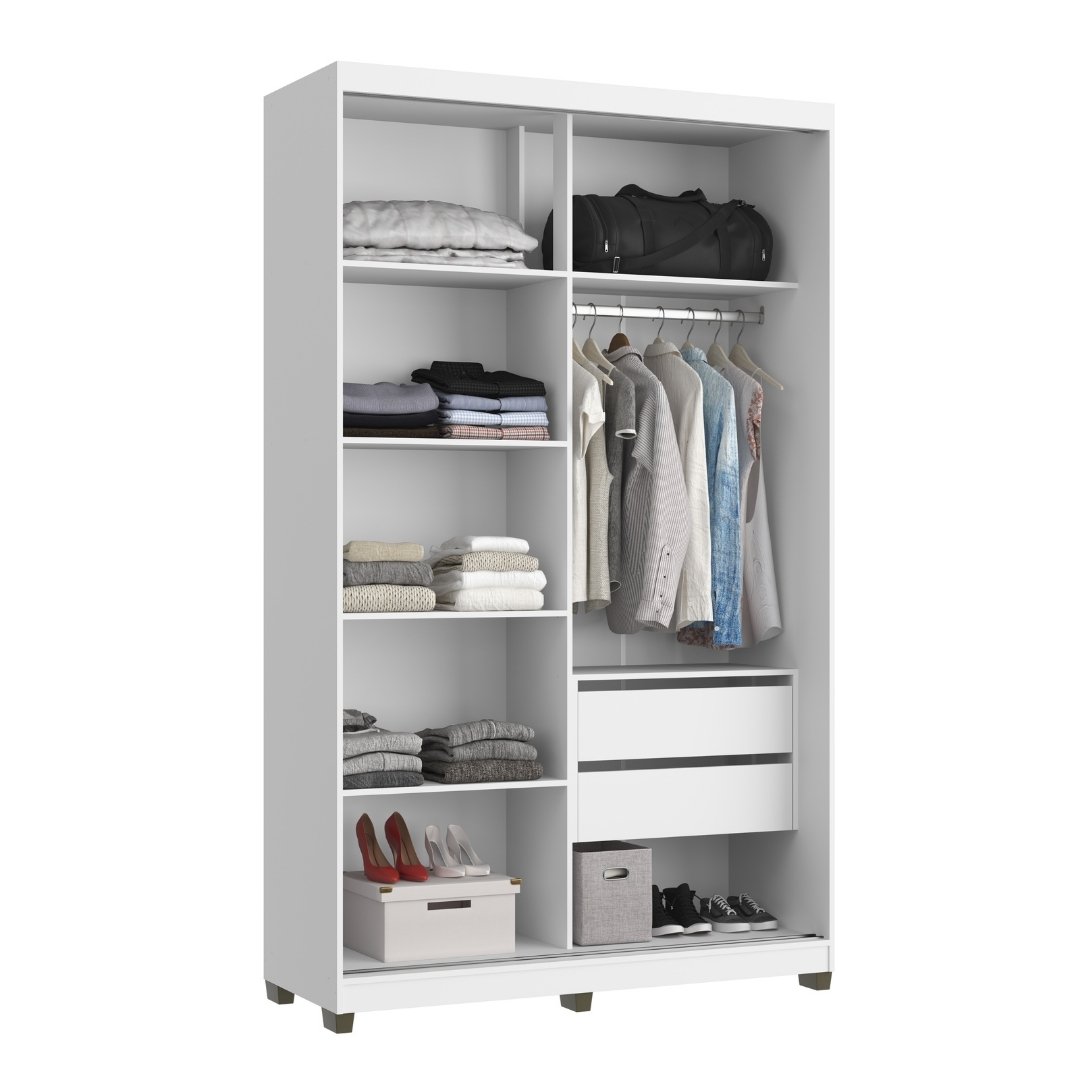 Roupeiro Picasso 140,5cm 2 Portas 2 Gavetas Mdf Branco / Branco Grafiatto C/ Espelho 516