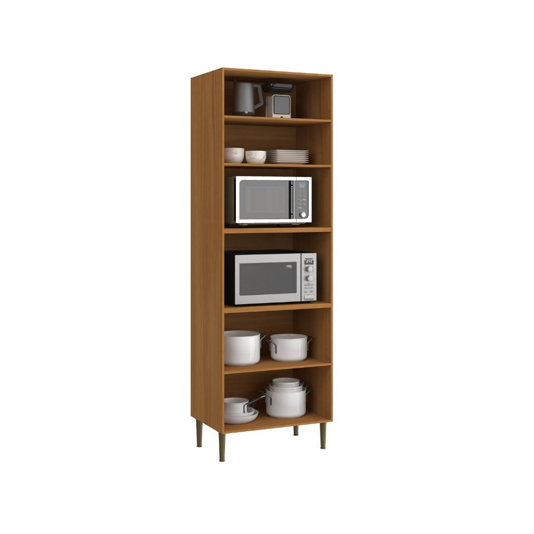 Torre Quente 70cm 4 Portas Mdf Nature / Champanhe C/ Espaço P/ Forno Elétrico e Micro-ondas Linha Ibiza 4315