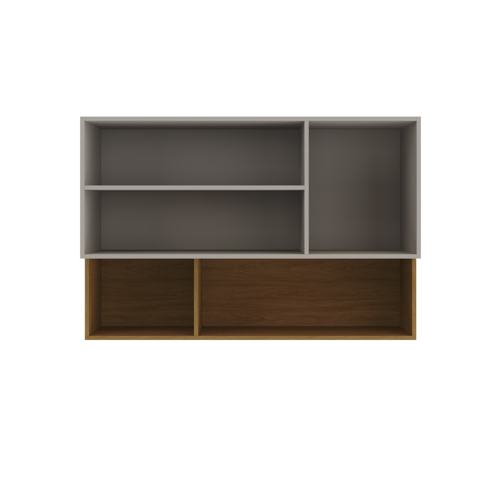 Armário Aéreo Alto 120cm 4 Portas Mdf Cinza / Mascavo C/ Vidro Fumê C/ Fita de Led Linha Alma 4419