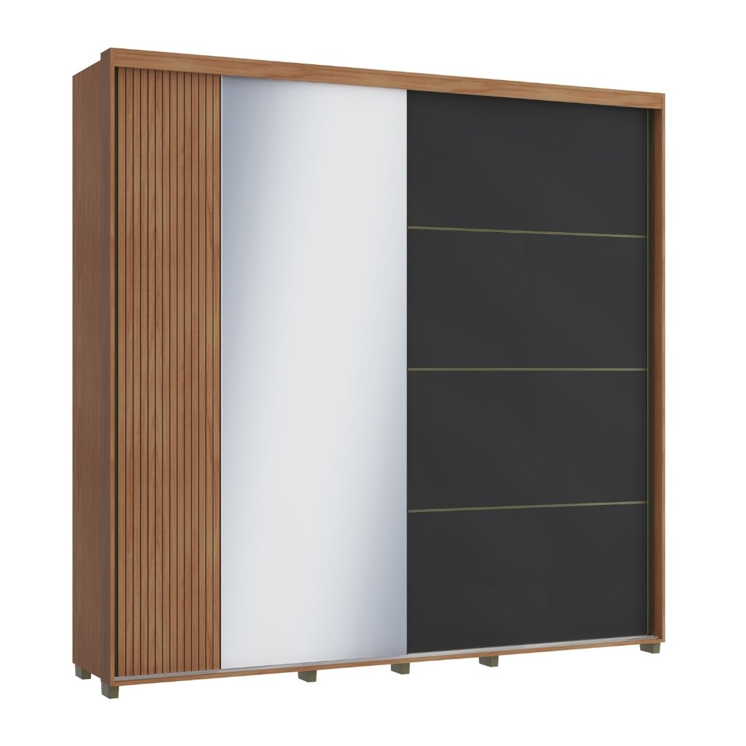 Roupeiro Tesla 240cm 2 Portas 4 Gavetas Mdf Nature / Champanhe / Grafite Grafiatto C/ Espelho 501