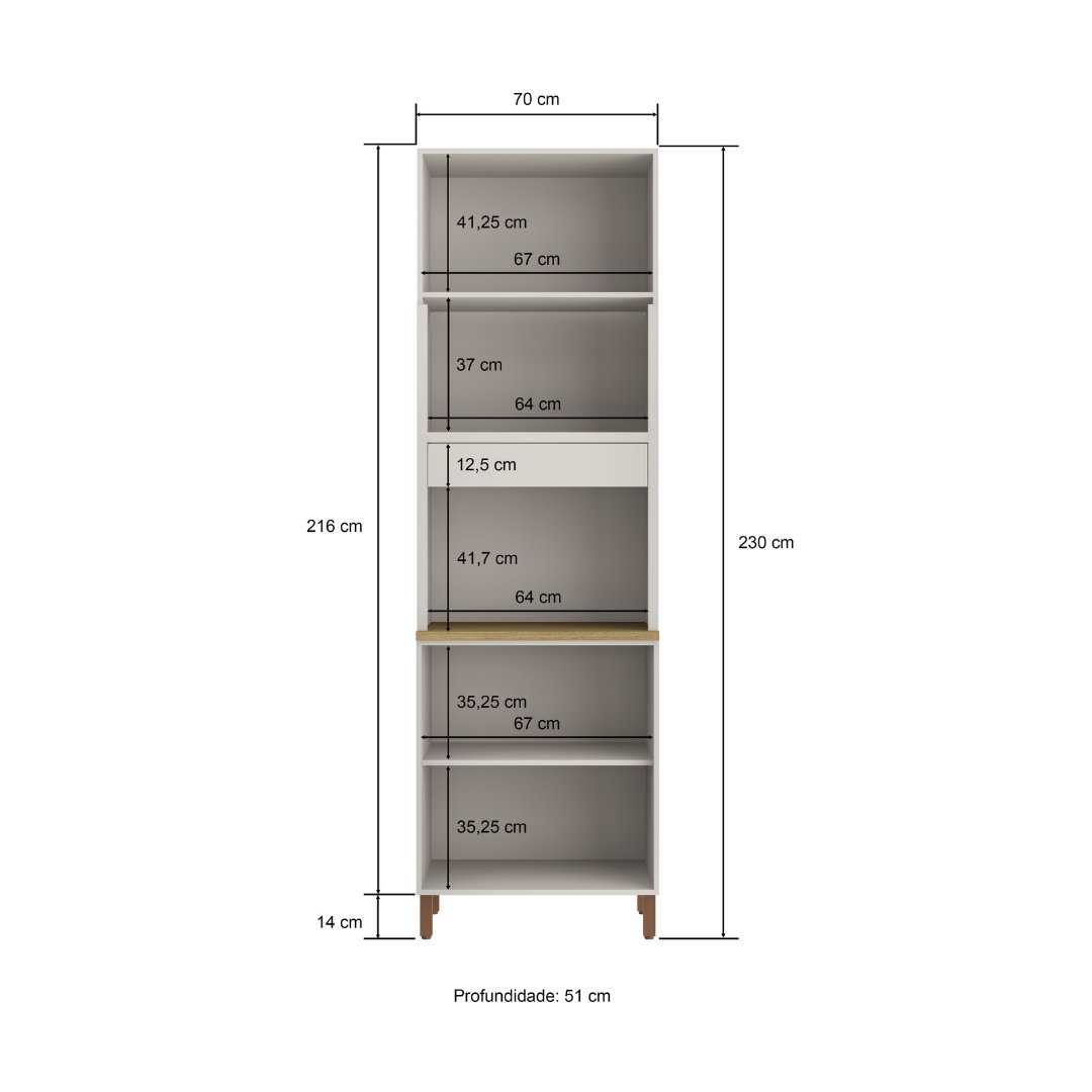 Torre Quente 70cm 3 Portas Mdf Cinza / Cinza/ Louro Freijó C/ Espaço P/ Forno Elétrico e Micro-ondas Linha Sardenha 4103