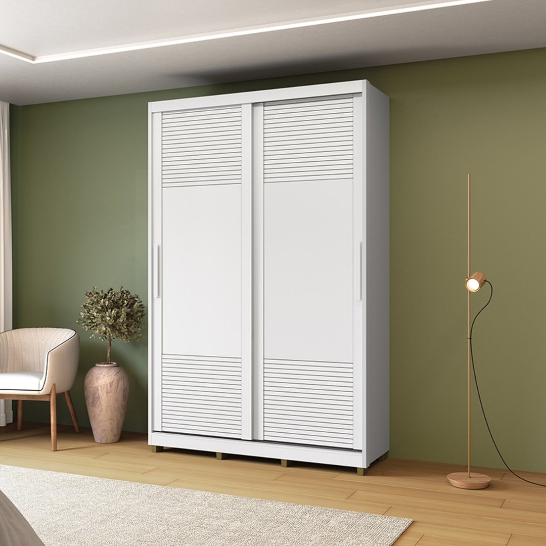 Roupeiro Thales 150cm 2 Portas 3 Gavetas Mdf Branco / Branco Grafiatto S/ Espelho 521