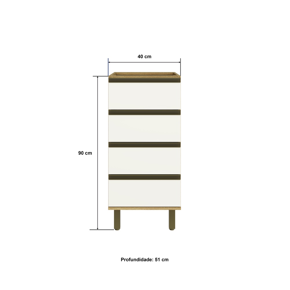 Balcão Gaveteiro 40cm 4 Gavetas Mdf Louro Freijó / Champanhe S/ Tampo Linha Nova Dubai 3944