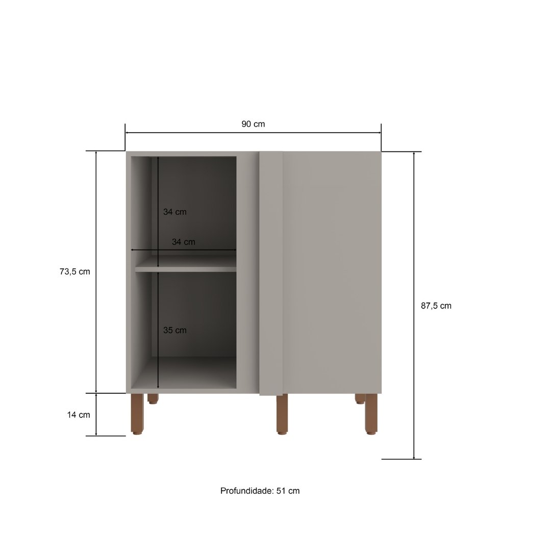 Balcão Canto Reto 1 Porta Mdf Cinza / Cinza S/ Tampo Linha Sardenha 4104