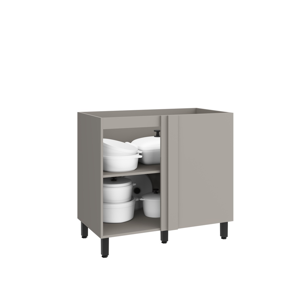 Balcão Canto Reto 1 Porta Mdf Cinza / Cinza  S/ Tampo Linha Alma 4405