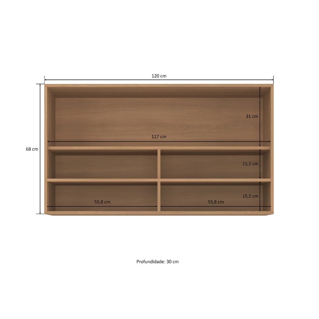 Armário Aéreo Alto 120cm 1 Porta Basculante  Mdp Rovere / Rovere C/ Nicho Externo Linha Havana 3611