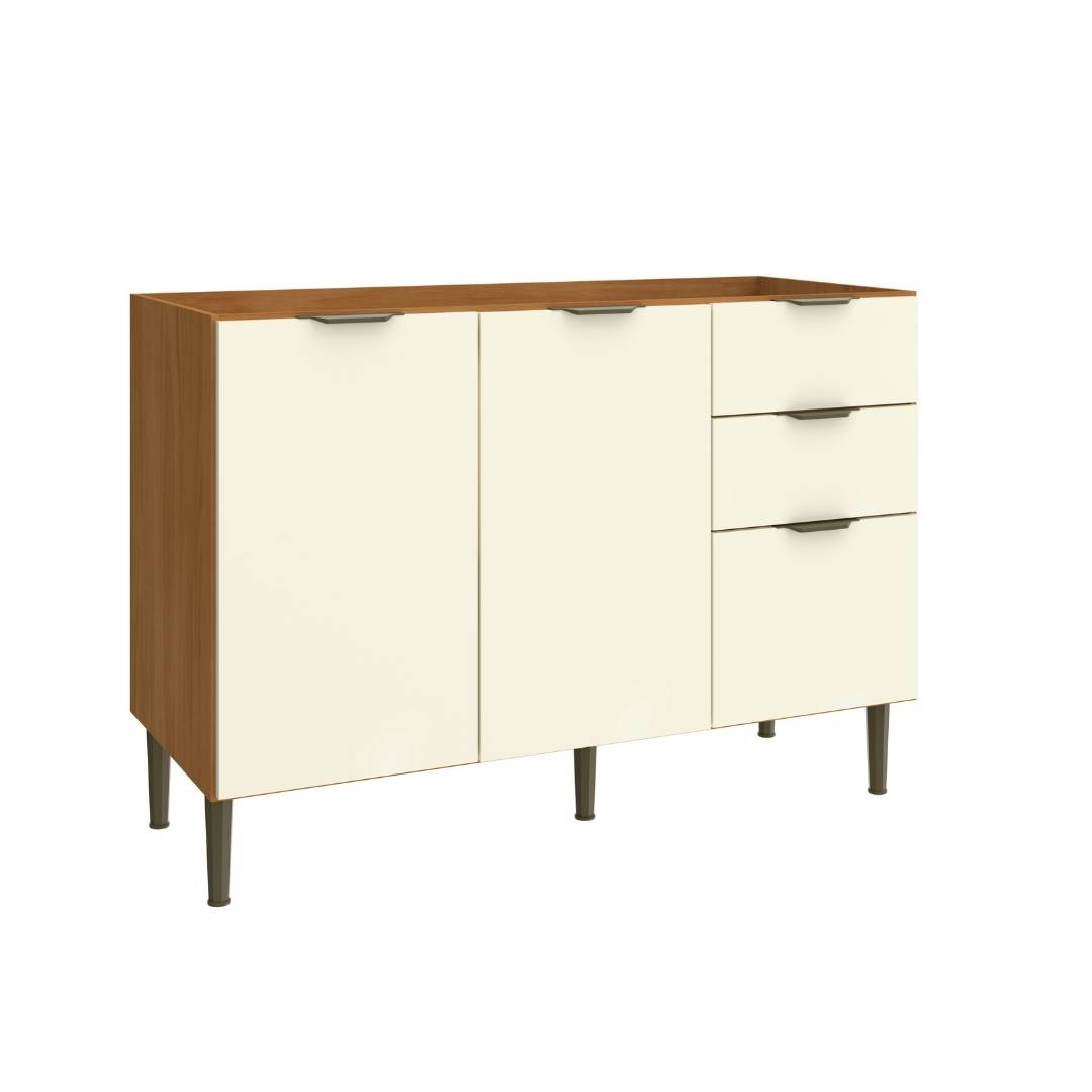 Balcão P/ Pia 120cm 3 Portas 2 Gavetas Mdf Nature / Champanhe  Linha Ibiza 4307