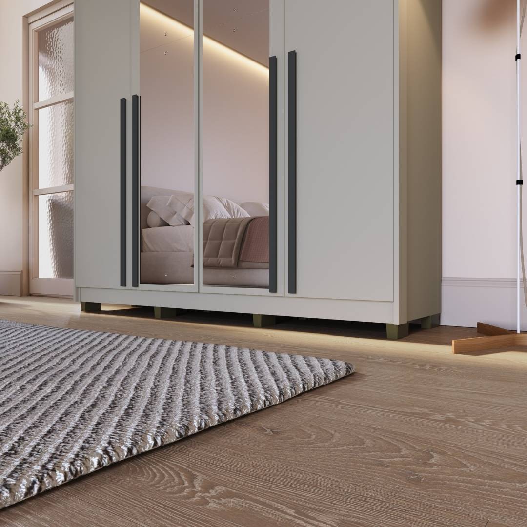 Roupeiro Órion 168cm 4 Portas 2 Gavetas Mdf Cinza / Cinza C/ Espelho 522