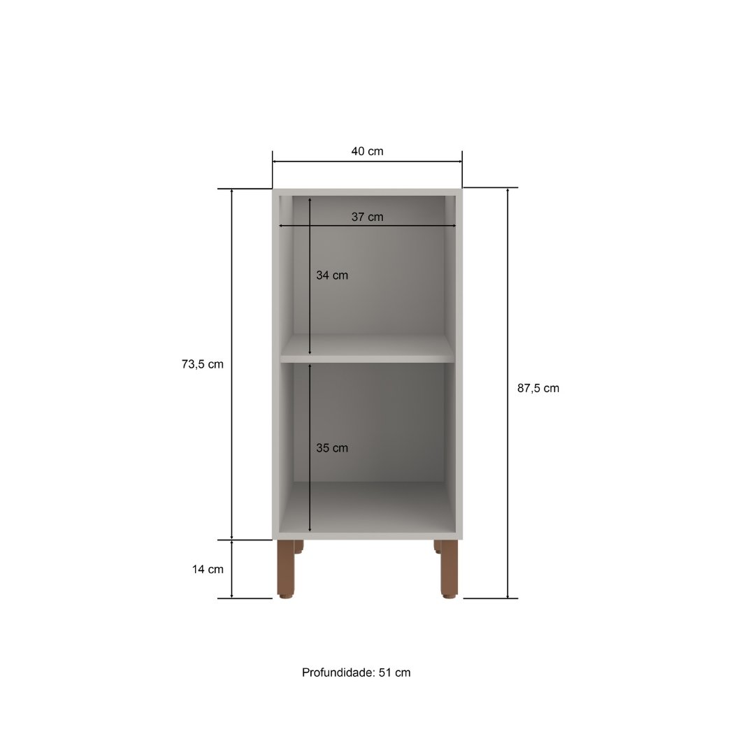 Balcão 40cm 1 Porta Mdf Cinza / Cinza S/ Tampo Linha Sardenha 4134