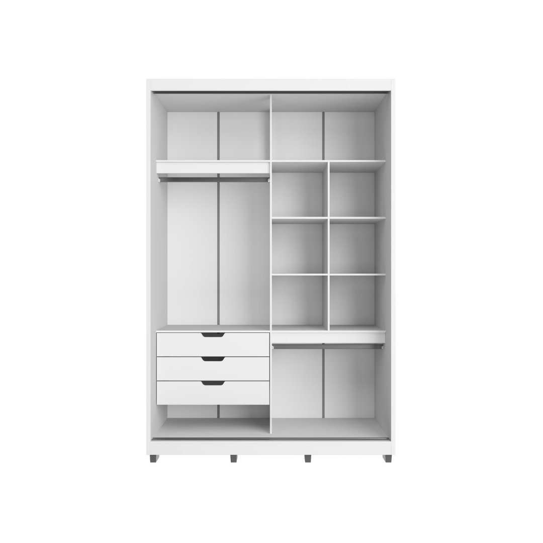 Roupeiro Thales 150cm 2 Portas 3 Gavetas Mdf Branco / Branco Grafiatto S/ Espelho 521