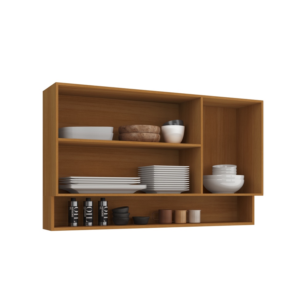 Armário Aéreo Alto 120cm 3 Portas Mdf Nature / Nature C/ Nicho Externo Linha Ibiza 4311