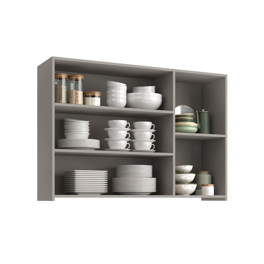 Armário Aéreo Alto 120cm 3 Portas Grafiatto Mdf Cinza / Cinza Linha Sardenha 4111