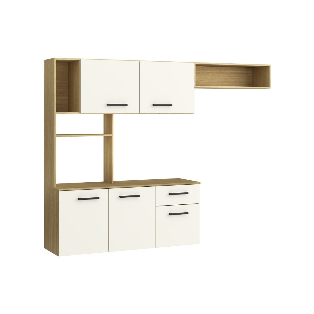 Kit de Cozinha Clover 1792,2cm 5 Portas 1 Gaveta Mdp Louro Freijó / Champanhe C/ Tampo Suspenso 599