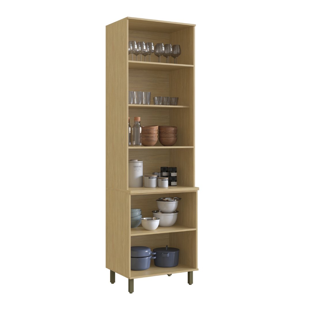 Cristaleira 70cm 4 Portas Mdf Louro Freijó / Champanhe C/ Vidro Reflecta Linha Nova Dubai 3906