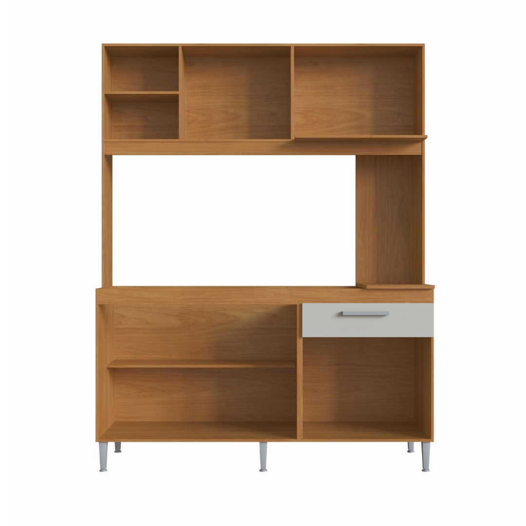 Cozinha Compacta Mali 151,5cm 4 Portas 1 Gaveta Mdp Nature / Off White S/tampo C/ Nicho P/ Micro-ondas 184