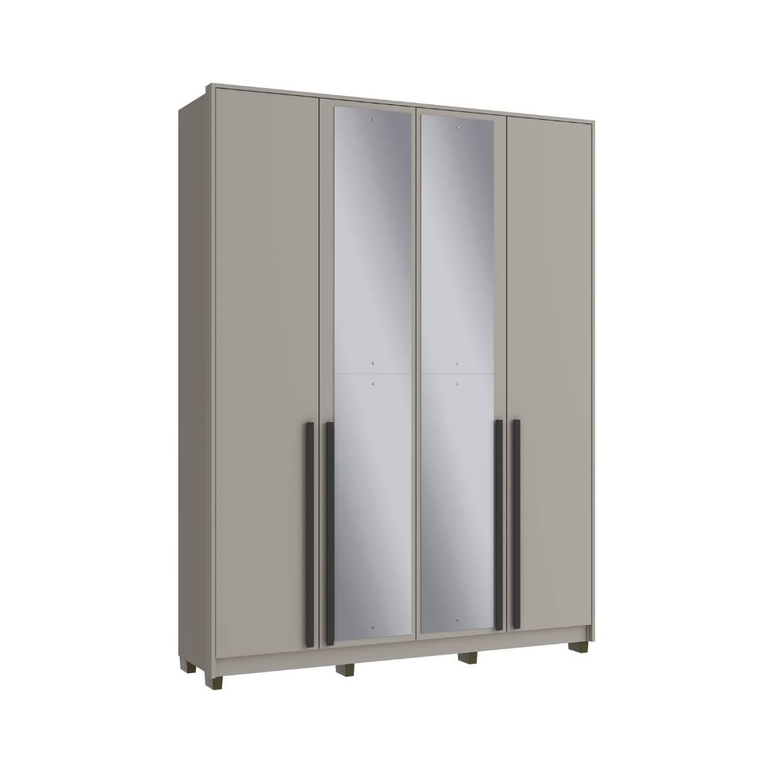 Roupeiro Órion 168cm 4 Portas 2 Gavetas Mdf Cinza / Cinza C/ Espelho 522