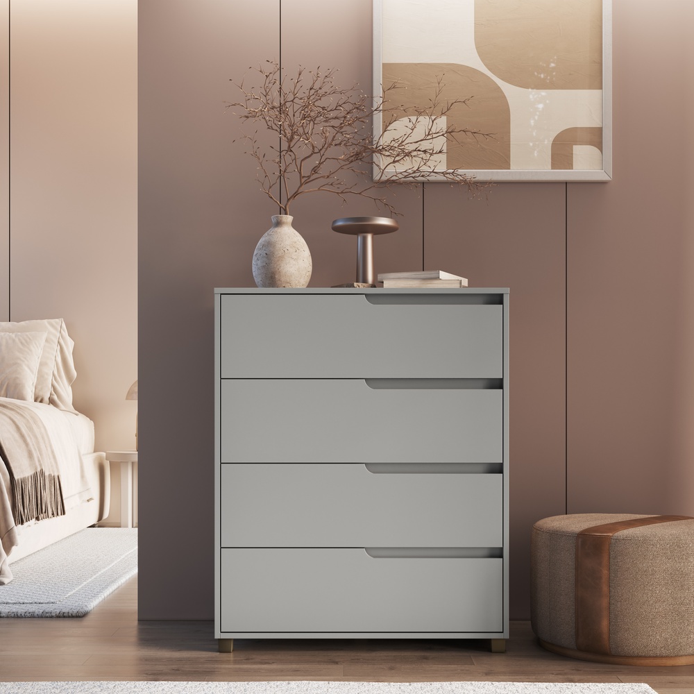 Cômoda Monet 80cm 4 Gavetas Mdf Cinza / Cinza 510