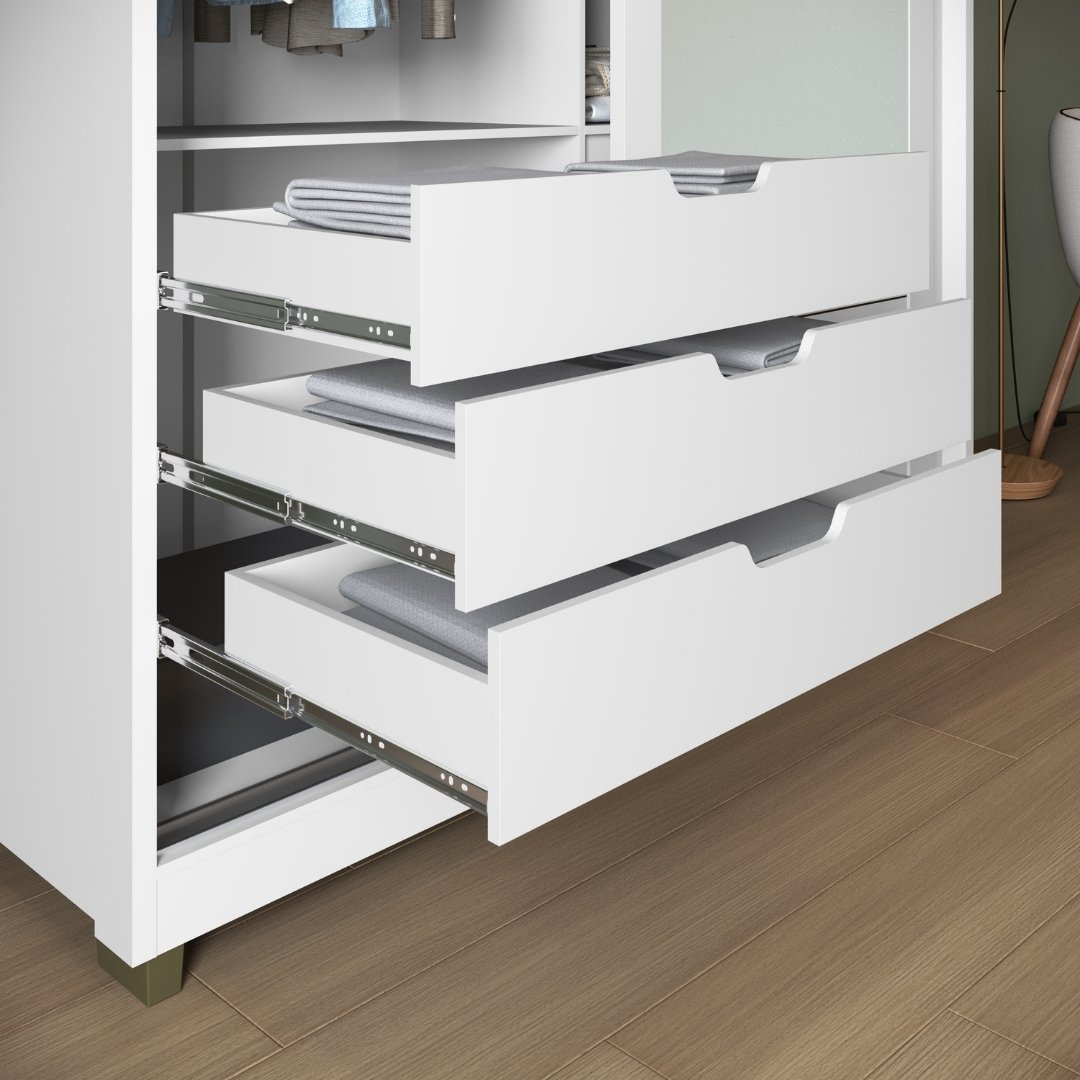 Roupeiro Thales 150cm 2 Portas 3 Gavetas Mdf Branco / Branco Grafiatto C/ Espelho 521