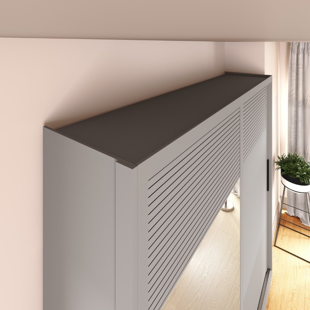 Roupeiro Malthus 237cm 2 Portas 3 Gavetas Mdf Cinza / Cinza Grafiatto C/ Espelho 520