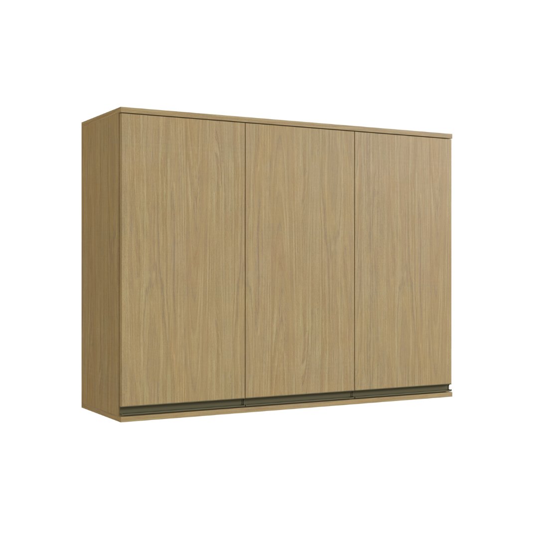 Armário Aéreo Alto 120cm 3 Portas Mdf Louro Freijó / Louro Freijó Linha Nova Dubai 3911
