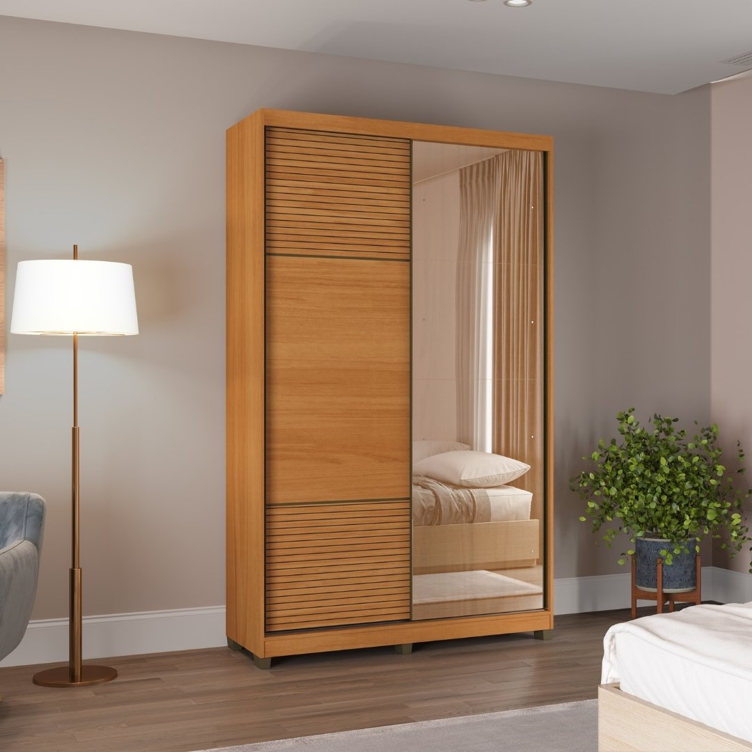 Roupeiro Picasso 140,5cm 2 Portas 2 Gavetas Mdf Nature / Nature Grafiatto C/ Espelho 516