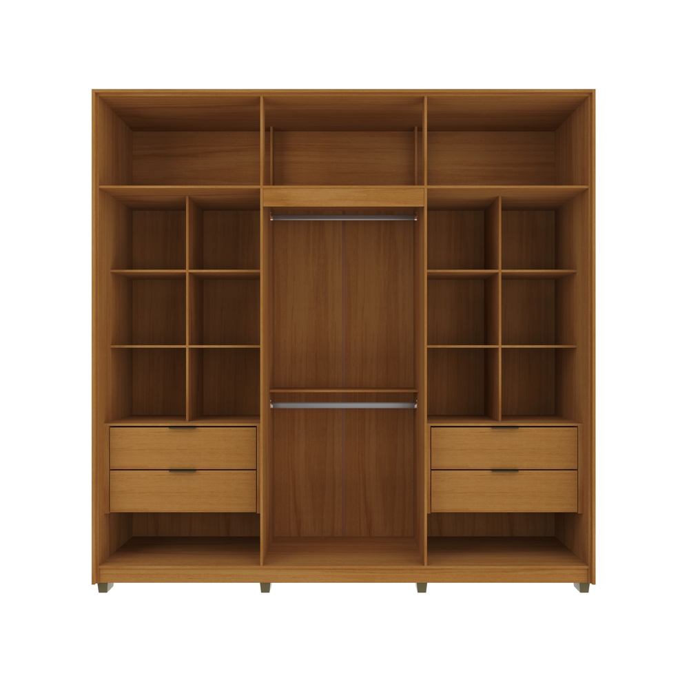 Roupeiro Voltaire 235,5cm 6 Portas 4 Gavetas Mdf Nature / Champanhe C/ Espelho 525