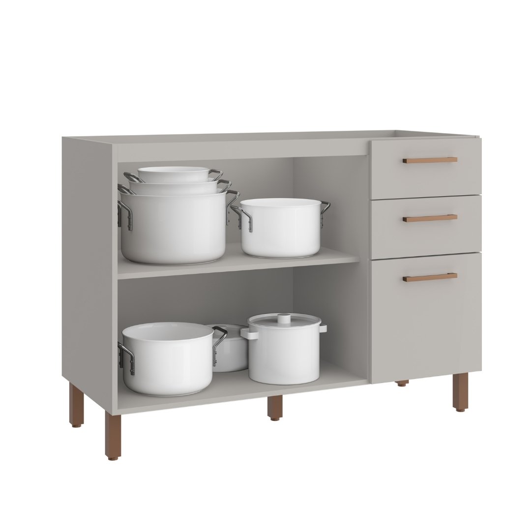 Balcão P/ Pia 120cm 2 Portas 3 Gavetas Mdf Cinza / Cinza Linha Sardenha 4107