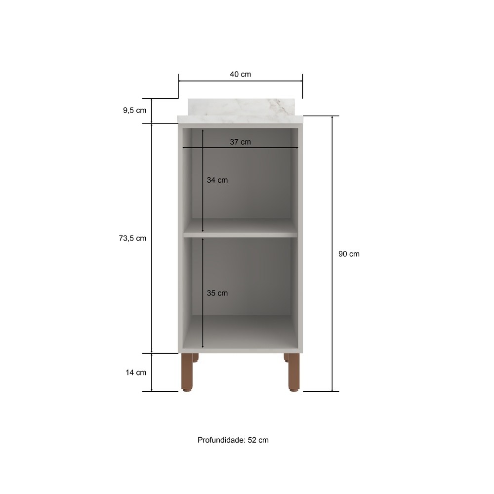 Balcão 40cm 1 Porta Mdf Cinza / Cinza C/ Tampo Linha Sardenha 4134t