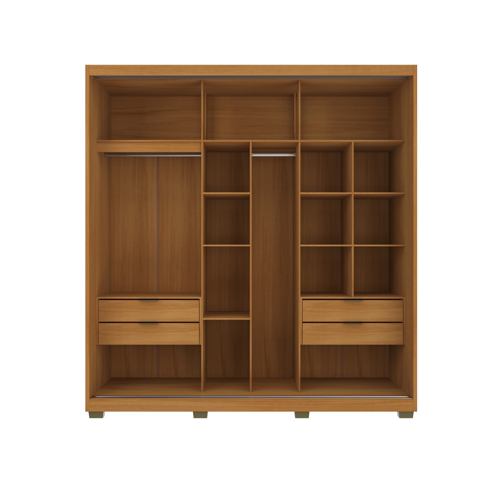 Roupeiro Lúmen 220cm 2 Portas 4 Gavetas Mdf Nature / Nature / Champanhe  C/ Grafiatto C/ Espelho 526