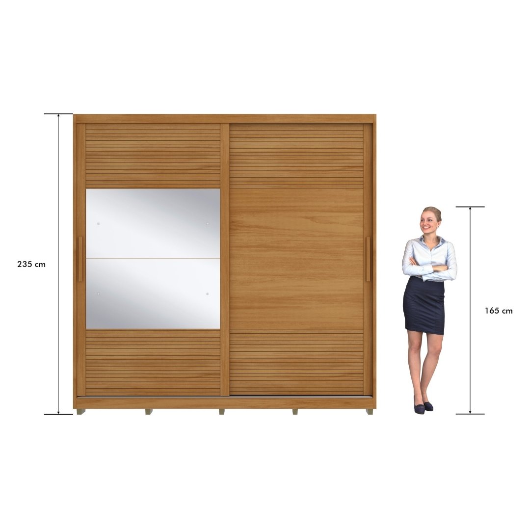 Roupeiro Malthus 237cm 2 Portas 3 Gavetas Mdf Nature / Nature Grafiatto C/ Espelho 520