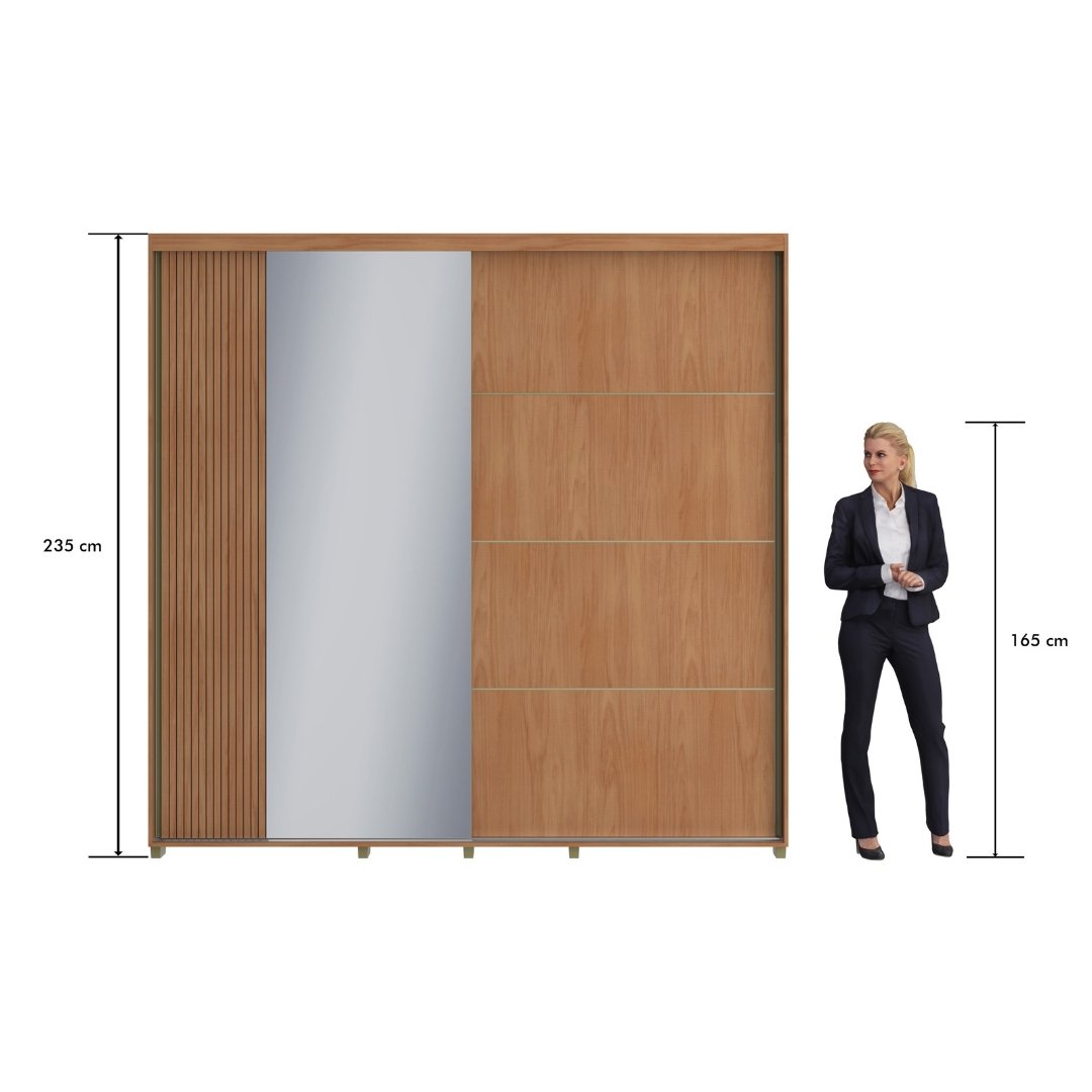 Roupeiro Tesla 240cm 2 Portas 4 Gavetas Mdf Nature / Nature Grafiatto C/ Espelho 501