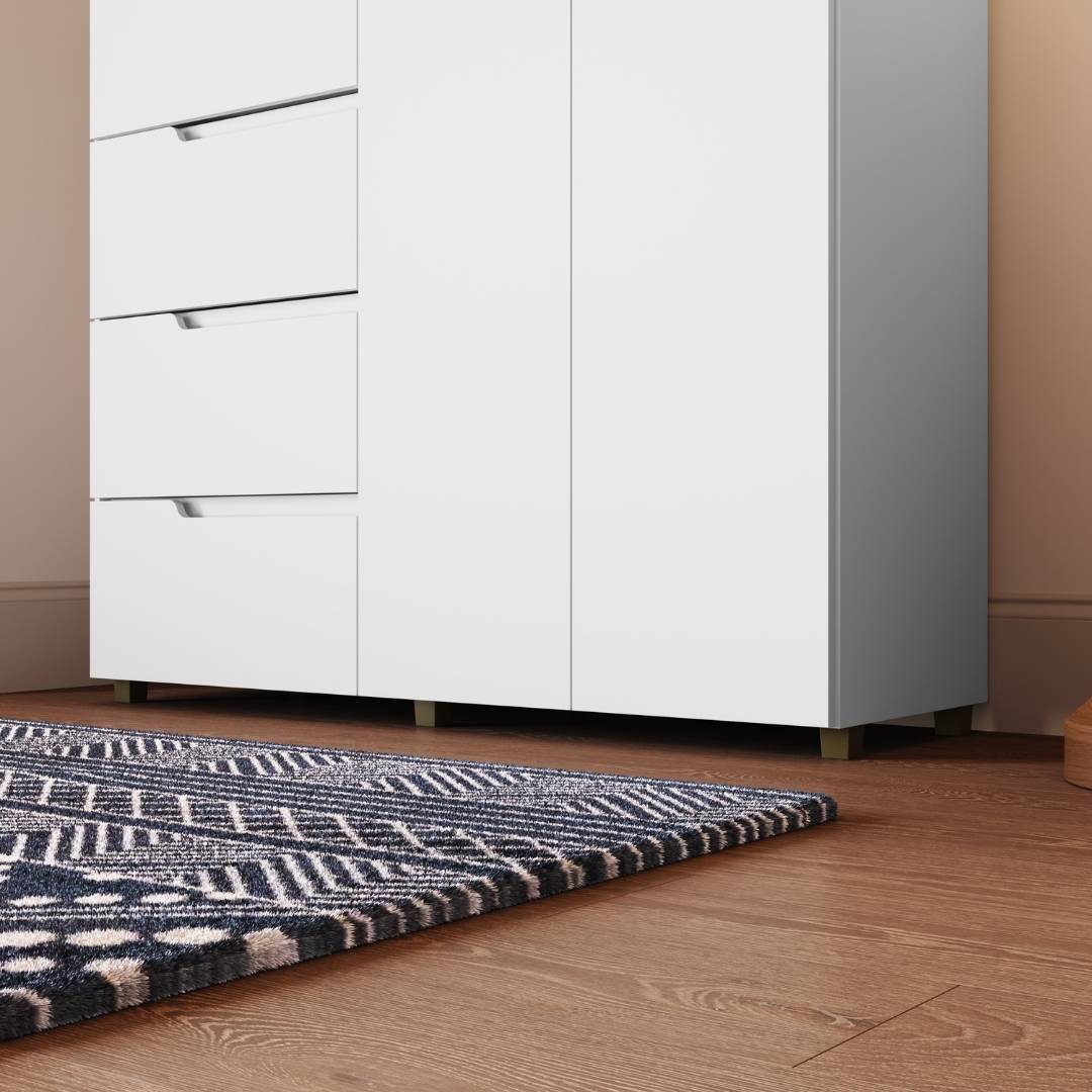 Cômoda Línea 130cm 2 Portas 4 Gavetas Mdf Branco / Branco 523