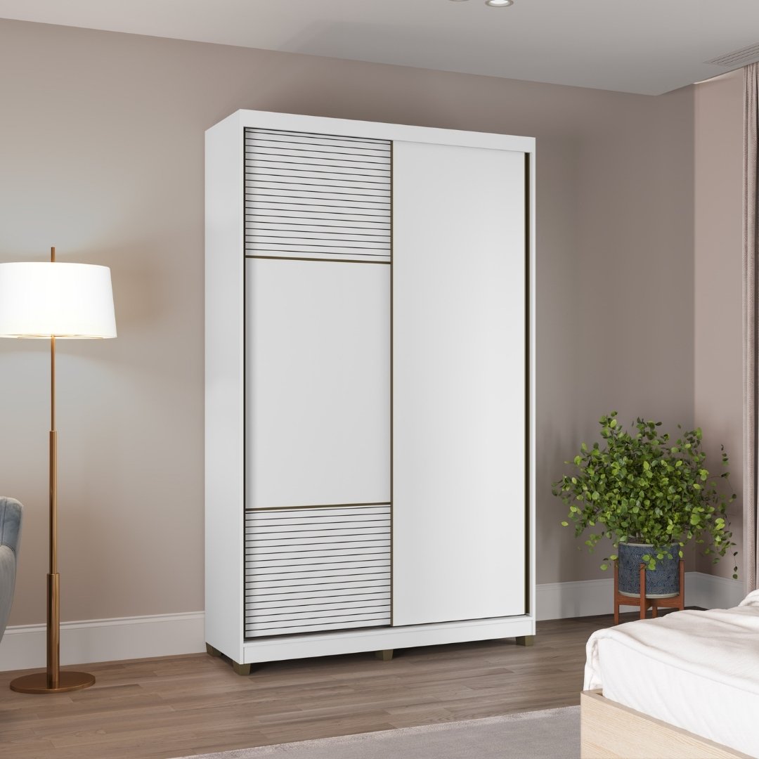 Roupeiro Picasso 140,5cm 2 Portas 2 Gavetas Mdf Branco / Branco Grafiatto S/ Espelho 516