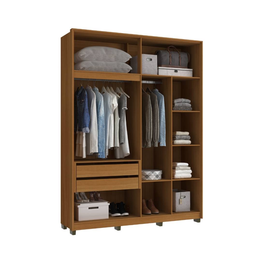 Roupeiro Órion 168cm 4 Portas 2 Gavetas Mdf Nature / Nature C/ Espelho 522
