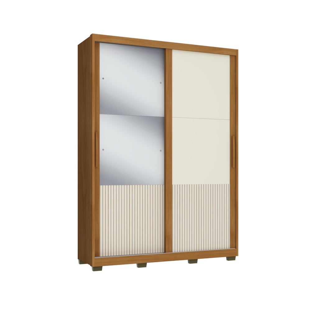 Roupeiro Sírus 170cm 2 Portas 3 Gavetas Mdf Nature / Nature / Champanhe  C/ Grafiatto C/ Espelho 527