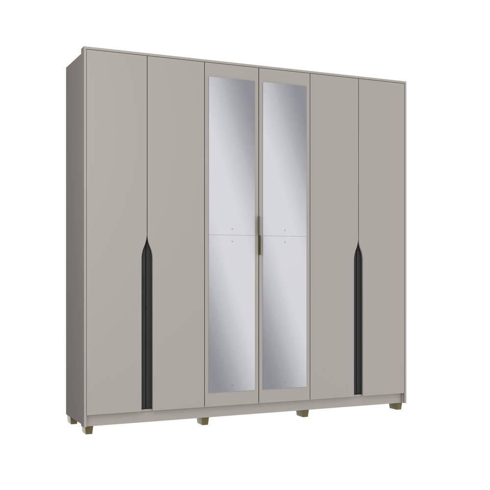 Roupeiro Voltaire 235,5cm 6 Portas 4 Gavetas Mdf Cinza / Cinza C/ Espelho 525