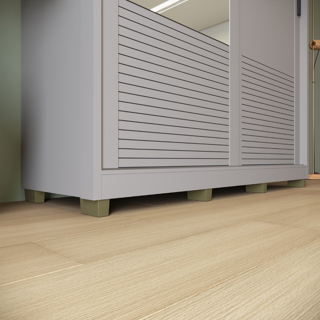 Roupeiro Thales 150cm 2 Portas 3 Gavetas Mdf Cinza / Cinza Grafiatto C/ Espelho 521