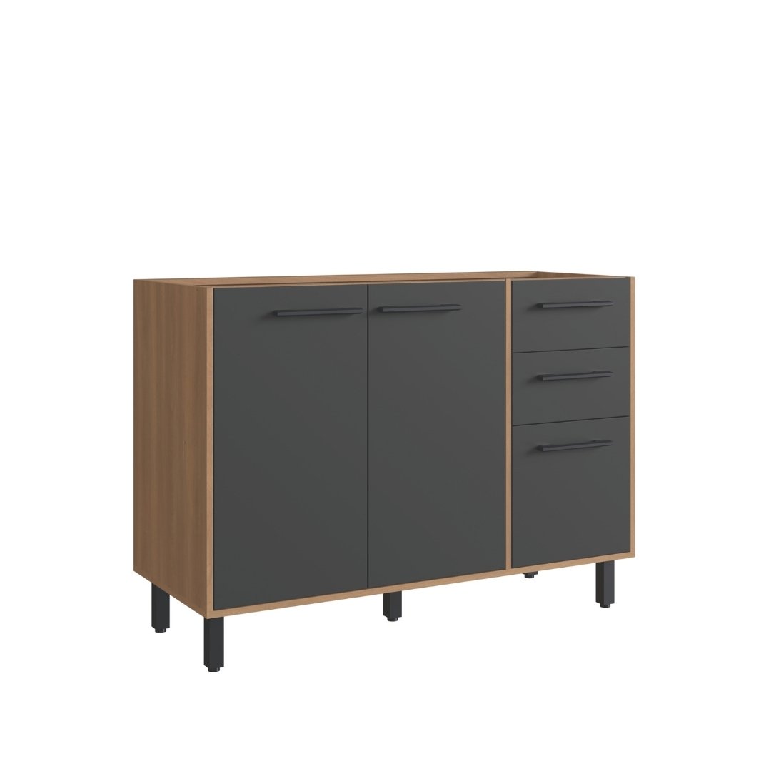 Balcão P/ Pia 120cm 3 Portas 2 Gavetas Mdp Rovere / Grafite Linha Havana 3607