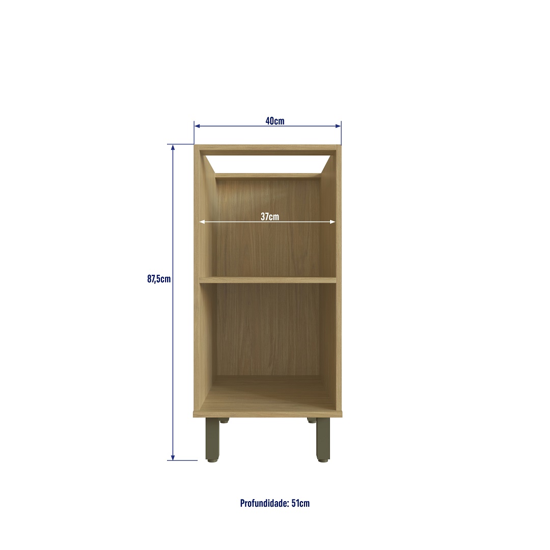 Balcão 40cm 1 Porta Mdf Louro Freijó / Champanhe S/ Tampo Linha Nova Dubai 3934