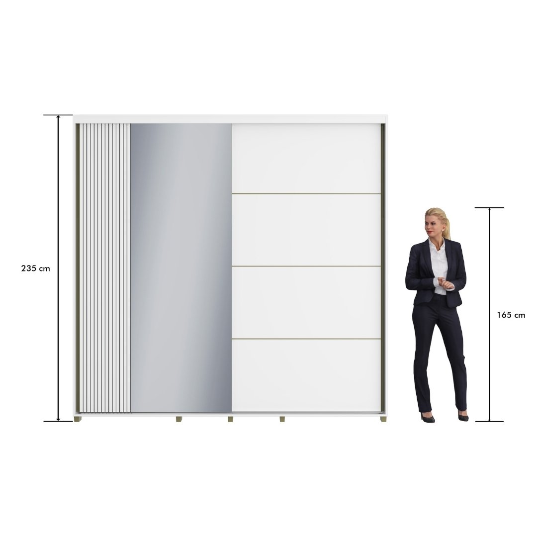 Roupeiro Tesla 240cm 2 Portas 4 Gavetas Mdf Branco / Branco Grafiatto C/ Espelho 501