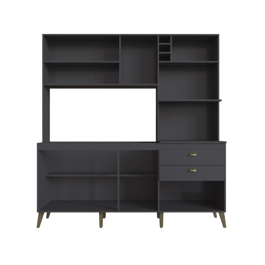 Cozinha Compacta Donna 186,5cm 8 Portas 2 Gavetas Mdp Grafite / Snow C/ Nicho P/ Micro-ondas e Forno Elétrico e Adega 299