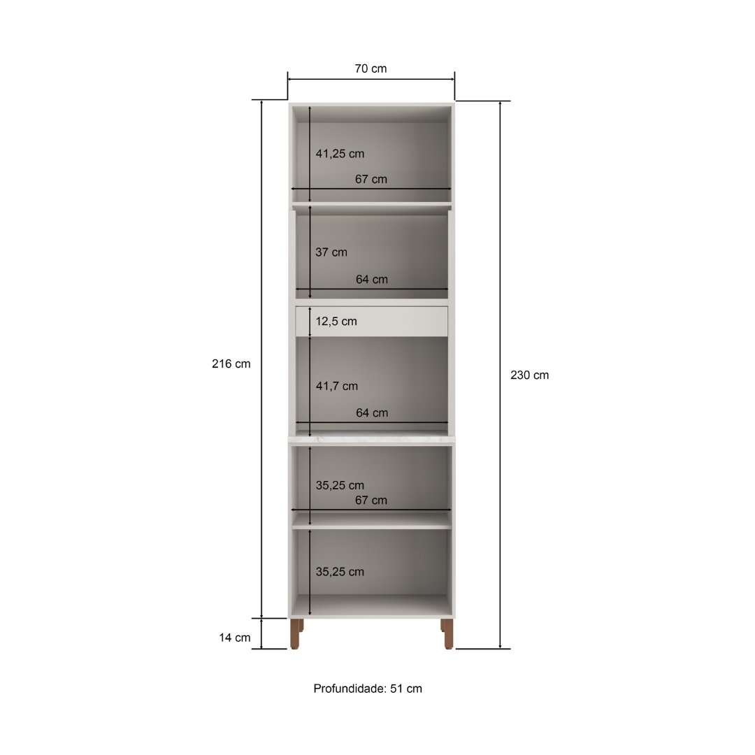 Torre Quente 70cm 3 Portas Mdf Cinza / Cinza/ Atenna C/ Espaço P/ Forno Elétrico e Micro-ondas Linha Sardenha 4103