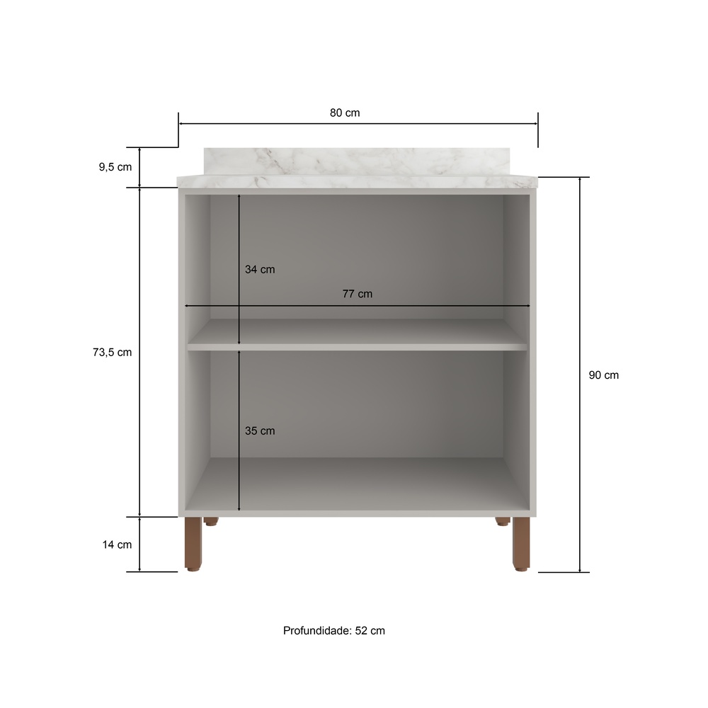 Balcão 80cm 2 Portas Mdf Cinza / Cinza C/ Tampo Linha Sardenha 4138t