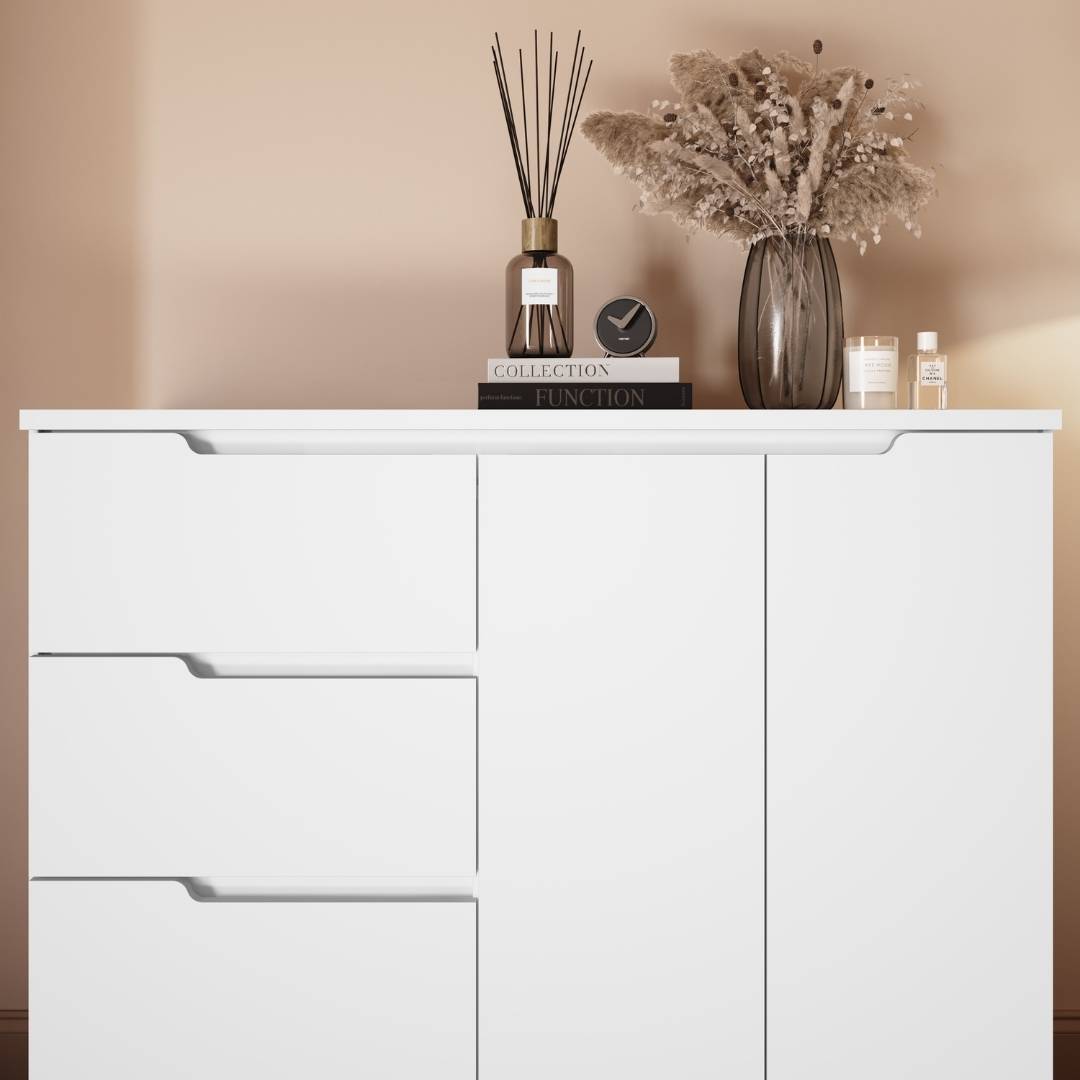 Cômoda Línea 130cm 2 Portas 4 Gavetas Mdf Branco / Branco 523