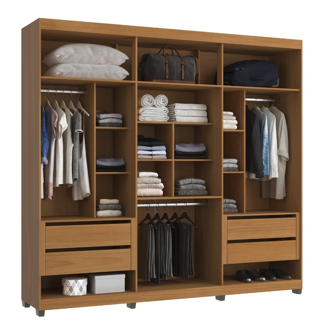 Roupeiro Newton 250cm 6 Portas 4 Gavetas Mdf Nature / Nature Grafiatto C/ Espelho 517