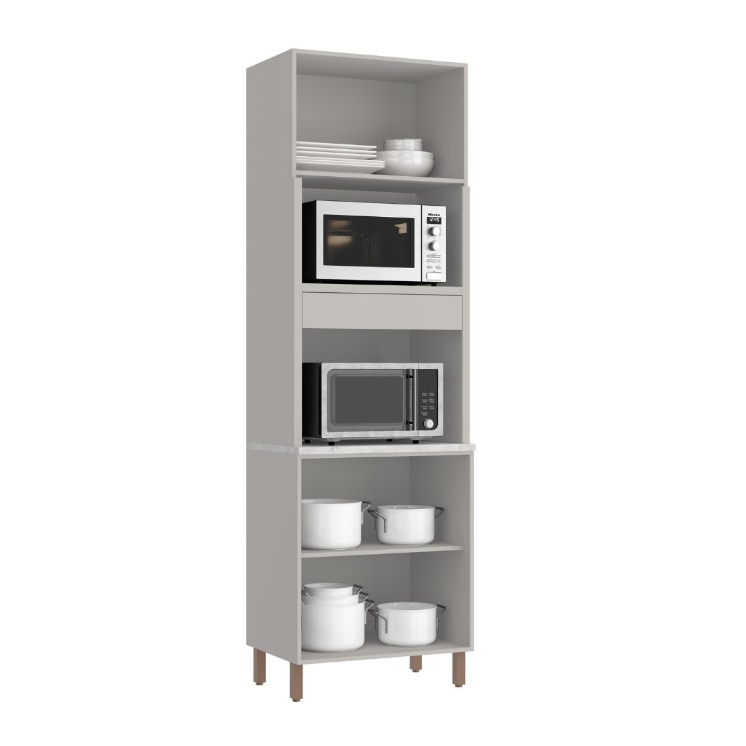 Torre Quente 70cm 3 Portas Mdf Cinza / Cinza/ Atenna C/ Espaço P/ Forno Elétrico e Micro-ondas Linha Sardenha 4103