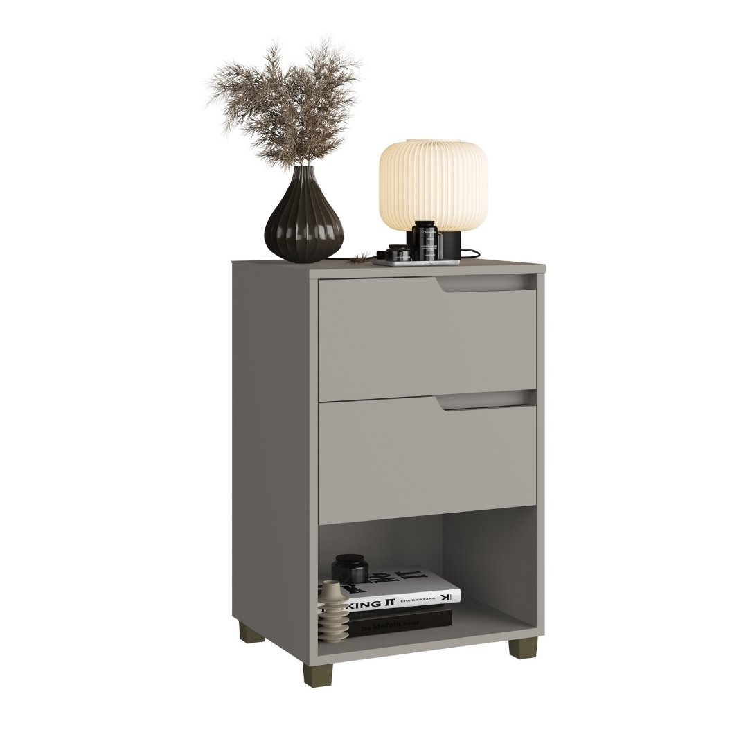 Mesa Auxiliar Da Vinci 45cm 2 Gavetas Mdf Cinza / Cinza 512